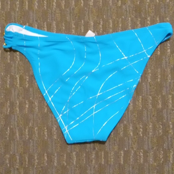 Victoria secret Swim- Teal/Silver Swirl/ One Side Gold Beaded Bikini Bottom-L - Picture 6 of 6